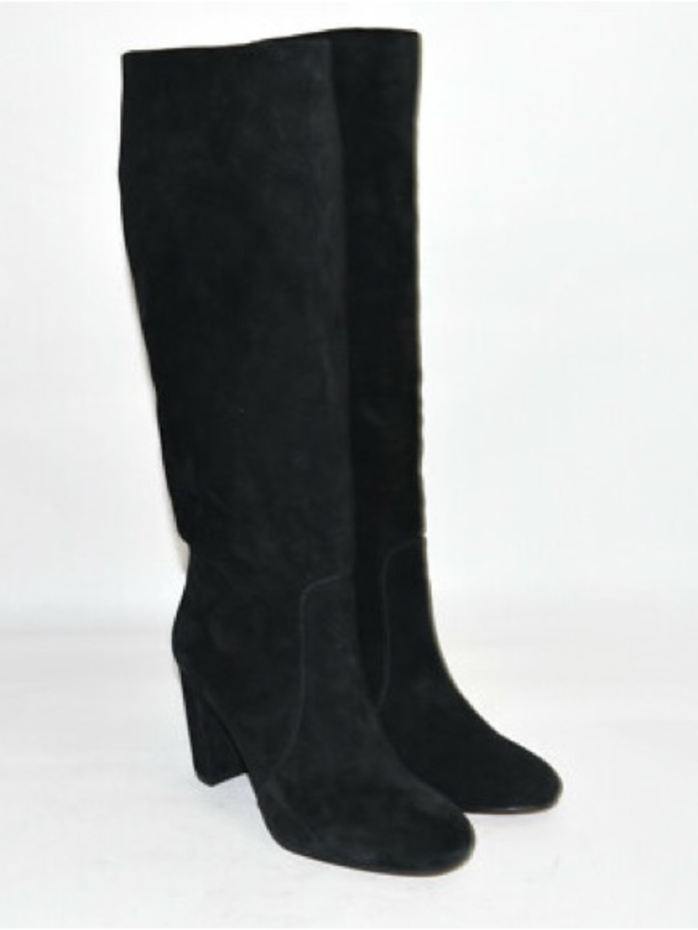 Slouchy Black Knee-High Suede Boot with Block Heel